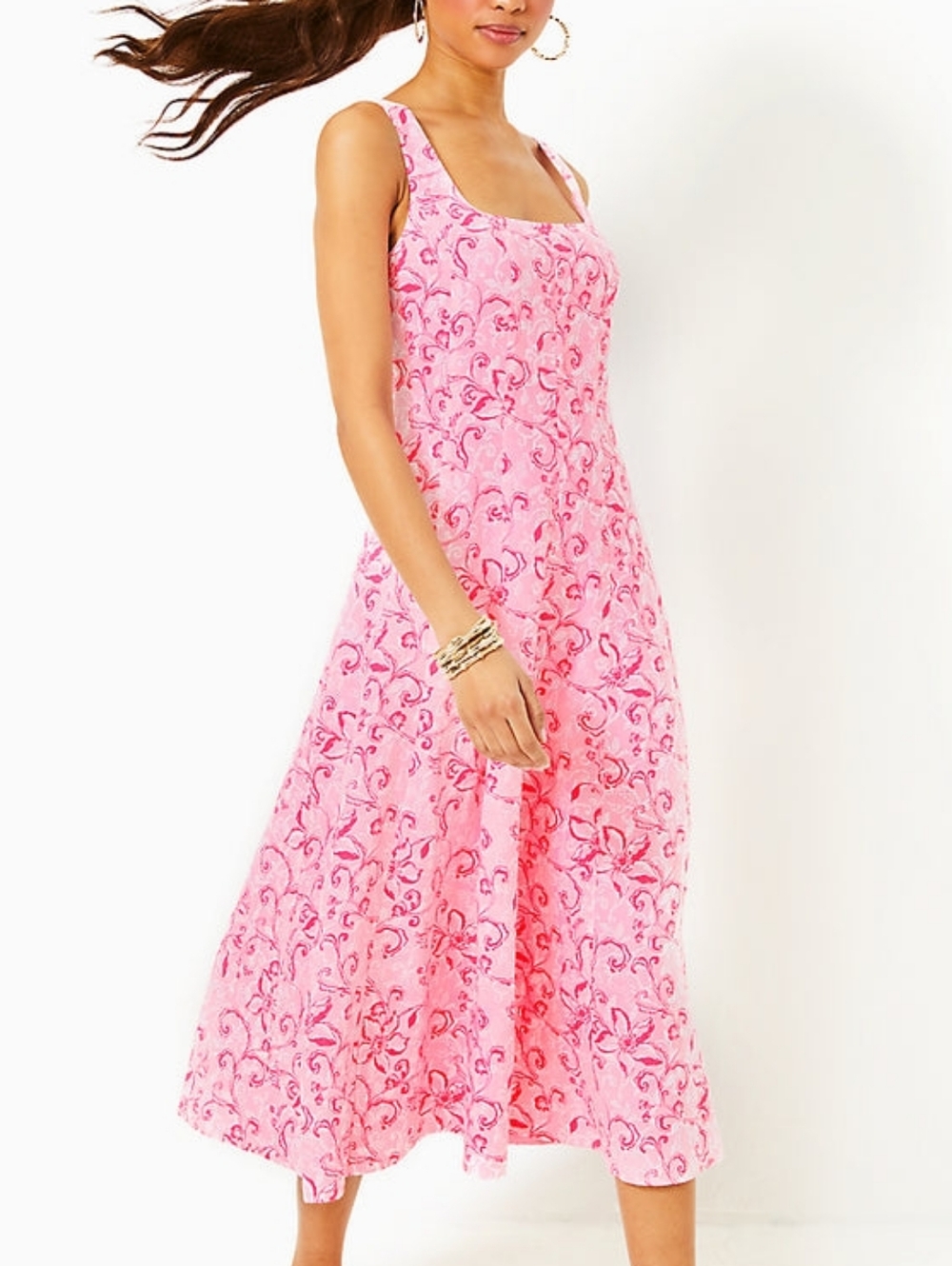 Lilly Pullitzer Conch Shell Pink Calina Linen Midi Dress Flamingle Garden 2 NWT - Picture 1 of 12